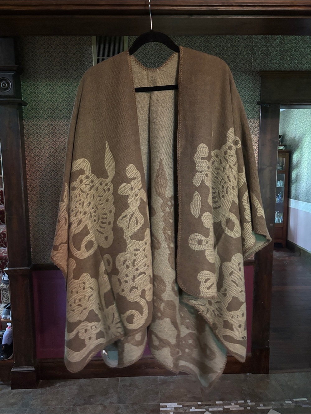Brown Floral Knit Wrap Shawl - Brand Unknown